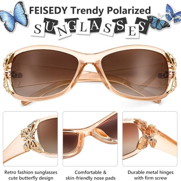 Trendy Polarized Y2K Sunglasses Wrap Around Butterfly Design Fashion Sunnies UV4 - Picture 5 of 8